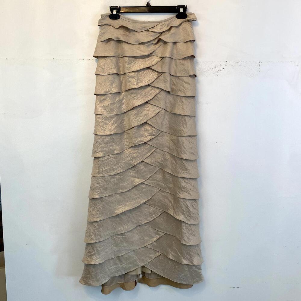Adrianna Papell Beige Layered Maxi Skirt